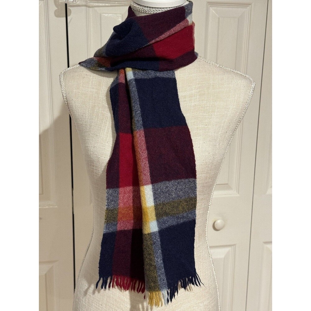 Vintage  Joseph Horne Co Blue& Red Plaid 100% Mohair Knit Scarf 10"X44"
